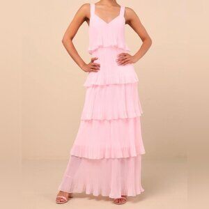 Lulus Elegant Nature Blush Pink Pleated Sleeveless Tiered Maxi Dress, Size XL